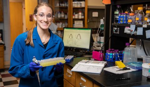 Emily Chappell in the Fitzkee Lab